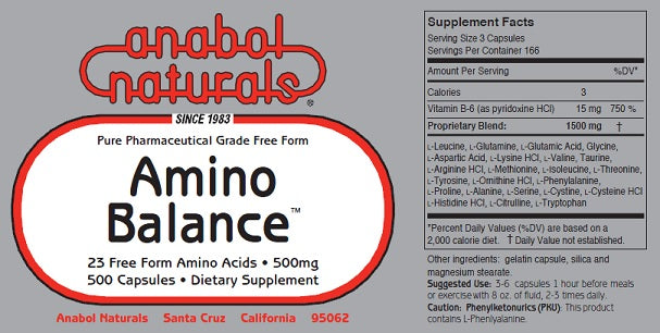 Supplement Facts Anabol Naturals Amino Balance | Healthway