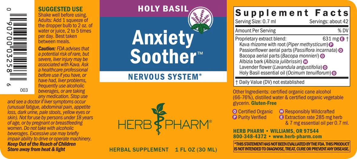 Herb Pharm Anxiety Soother Holy Basil 1oz