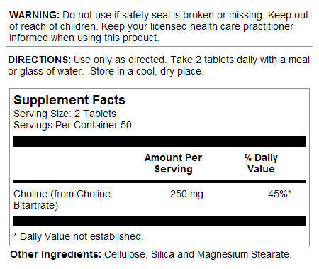 Kal Choline 250mg 100tb-[HealthWay]