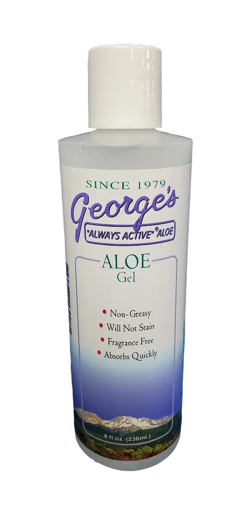Bottle of George's Aloe Gel on a white background