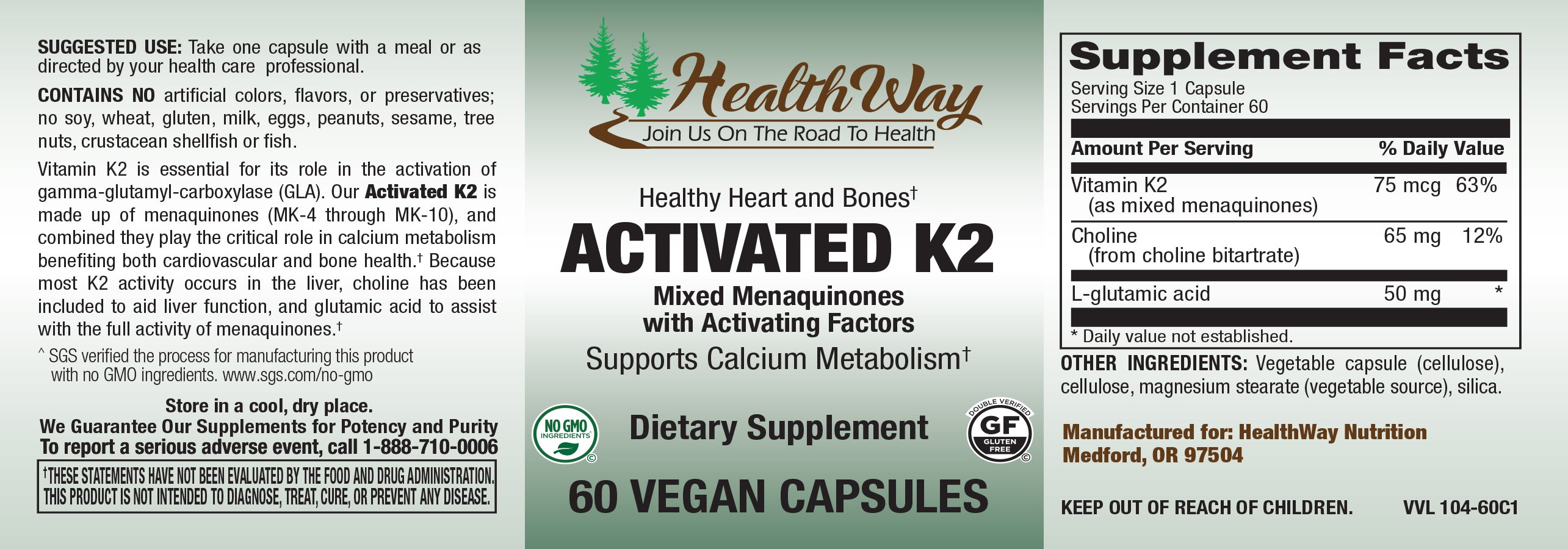 HealthWay Activated K2 60cp