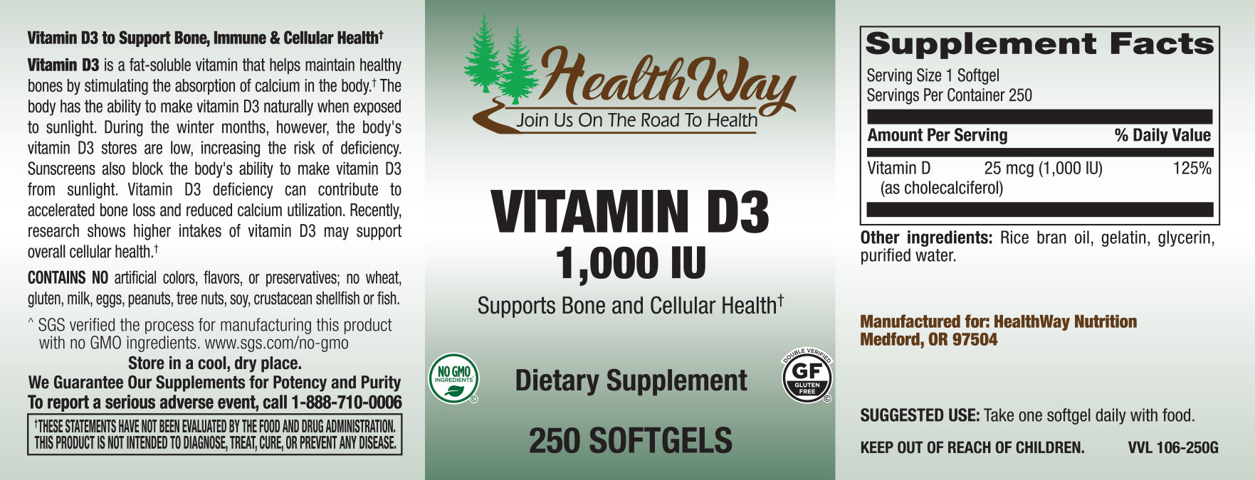 HealthWay Vit D3 1000IU 250sg