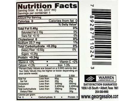 Supplement Facts Georges Aloe 8oz  |  Healthway