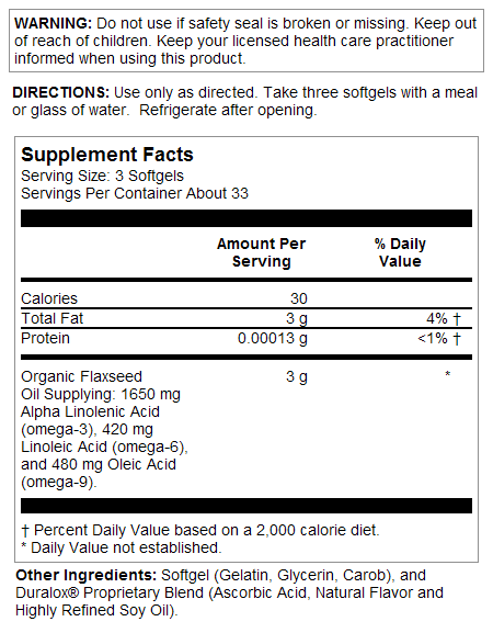 Solaray Flax Seed Oil 1000mg 100sg-[HealthWay]