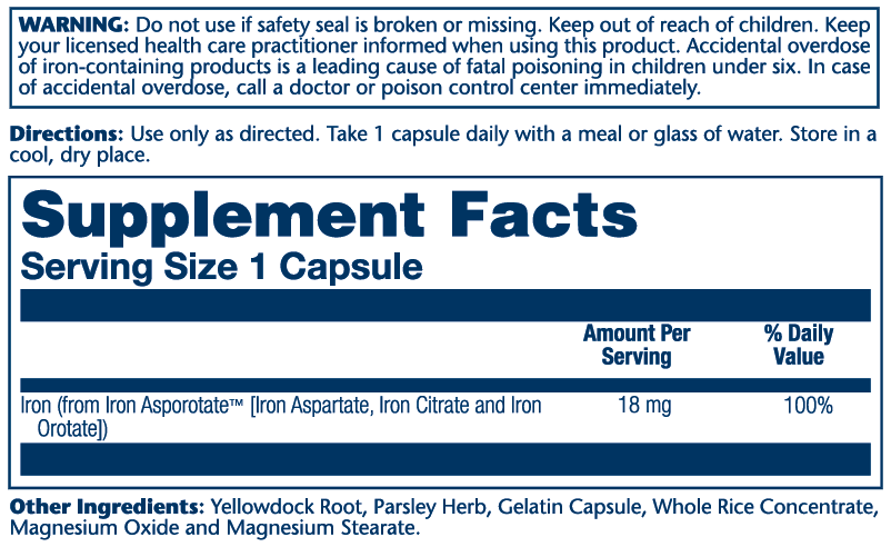 Solaray Iron Asporotate 18mg  100cp-[HealthWay]