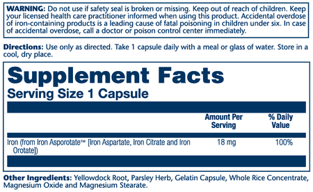 Solaray Iron Asporotate 18mg  100cp-[HealthWay]