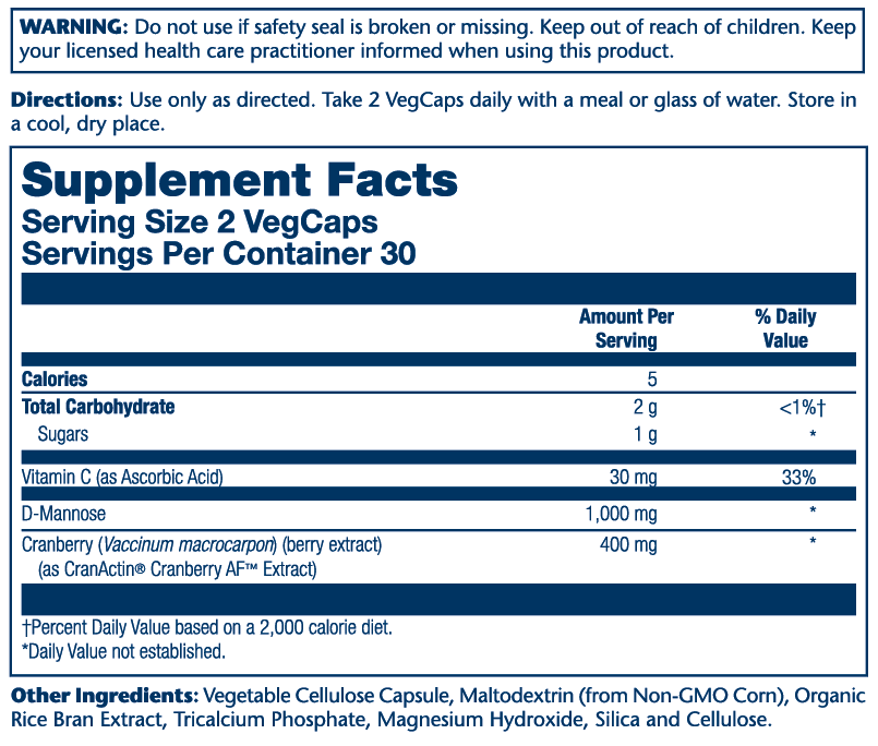 Solaray D-Mannose w/CranActin 60cp-[HealthWay]