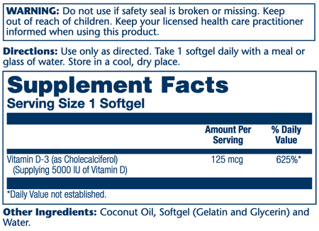Solaray Vit D3 Super Bio 125mcg Coco 120sg-[HealthWay]