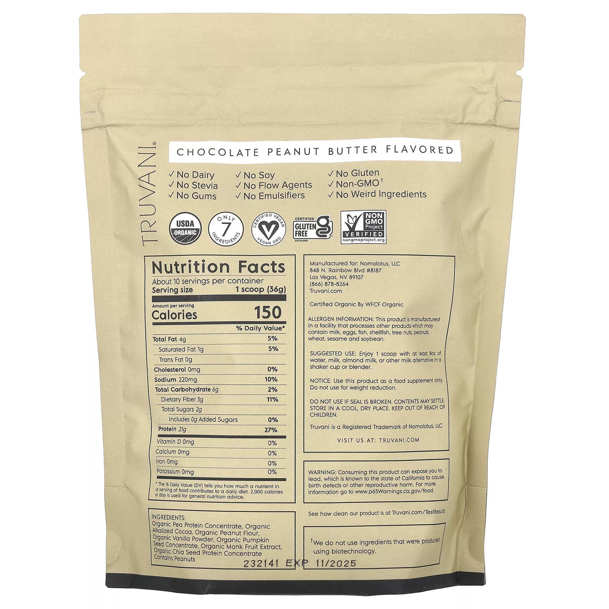 Truvani Protein - Chocolate Peanut Butter Plant Protein