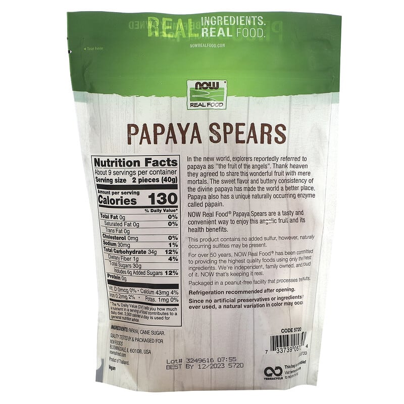NOW PAPAYA SPEARS 12 OZ-[HealthWay]