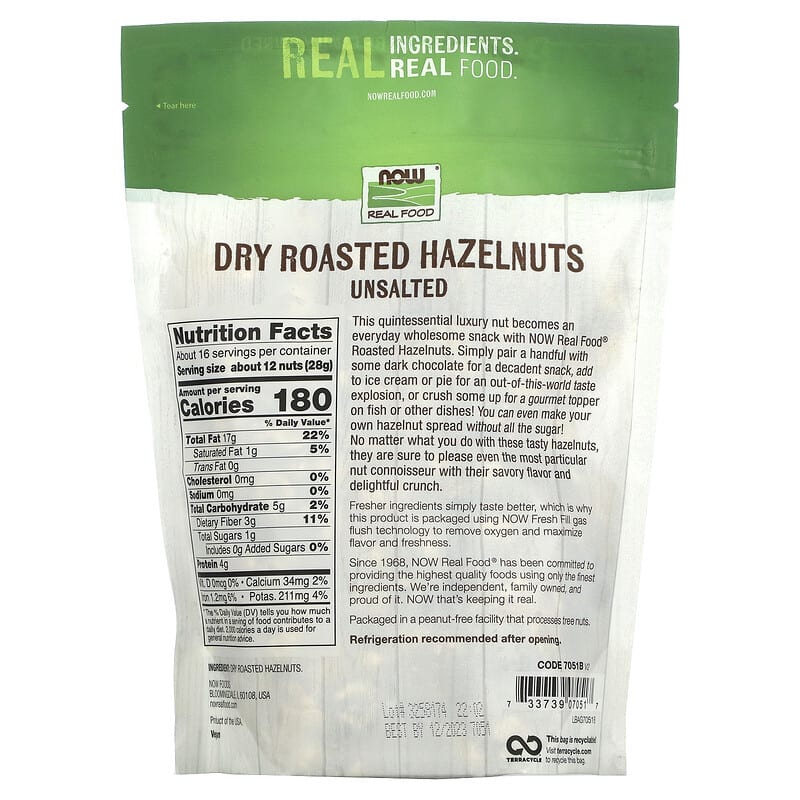 Now Hazelnuts Roast/Unsalted 16z-[HealthWay]