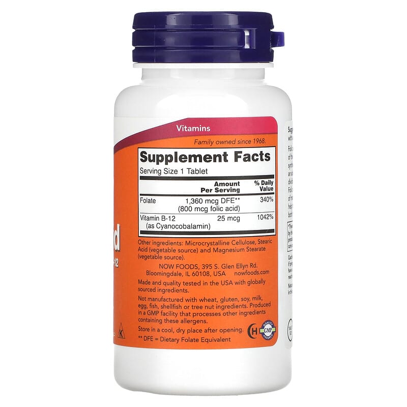 Now Folic Acid w/B12 800mcg 250tb-[HealthWay]
