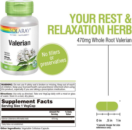 Solaray Valerian Root 470mg 180cp-[HealthWay]