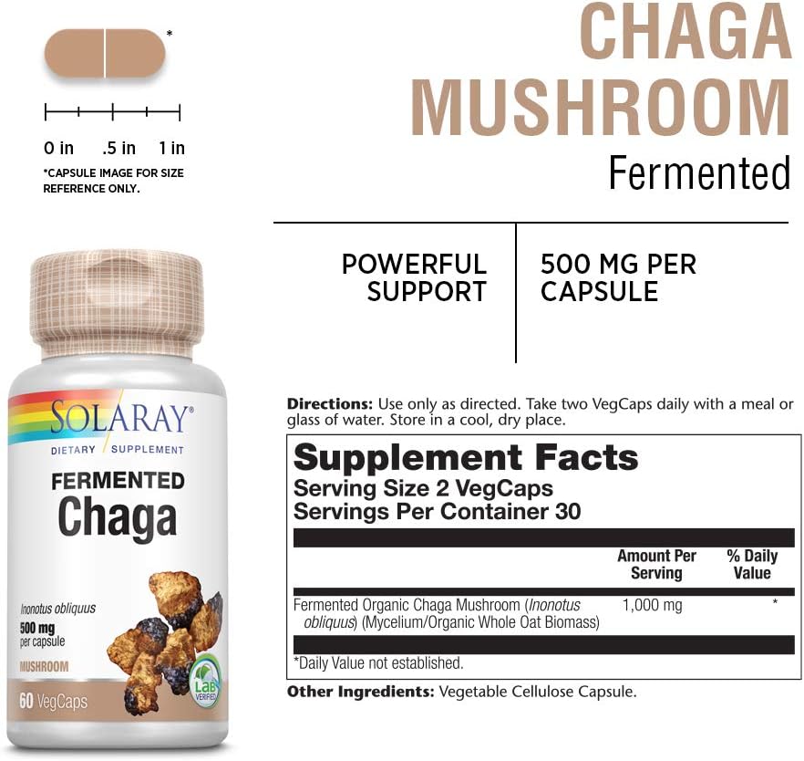 Solaray Chaga Fermented 500mg 60vc-[HealthWay]