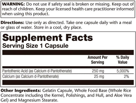 Solaray Pantothenic Acid 250mg 100cp-[HealthWay]
