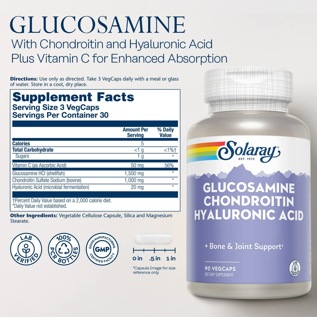 Solaray Glucosamine Chon/Hyaluronic Acid 90cp-[HealthWay]