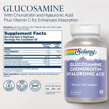 Solaray Glucosamine Chon/Hyaluronic Acid 90cp-[HealthWay]