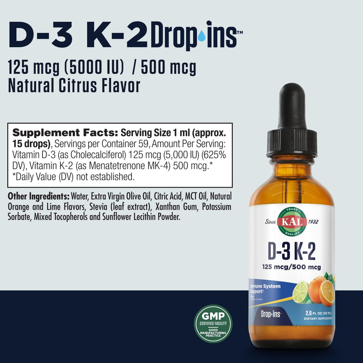 Kal D3 and K2 Drops 2oz-[HealthWay]