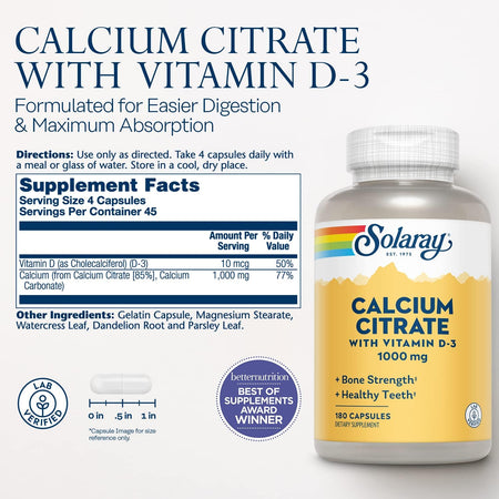 Solaray Calcium Citrate w/D 180cp-[HealthWay]