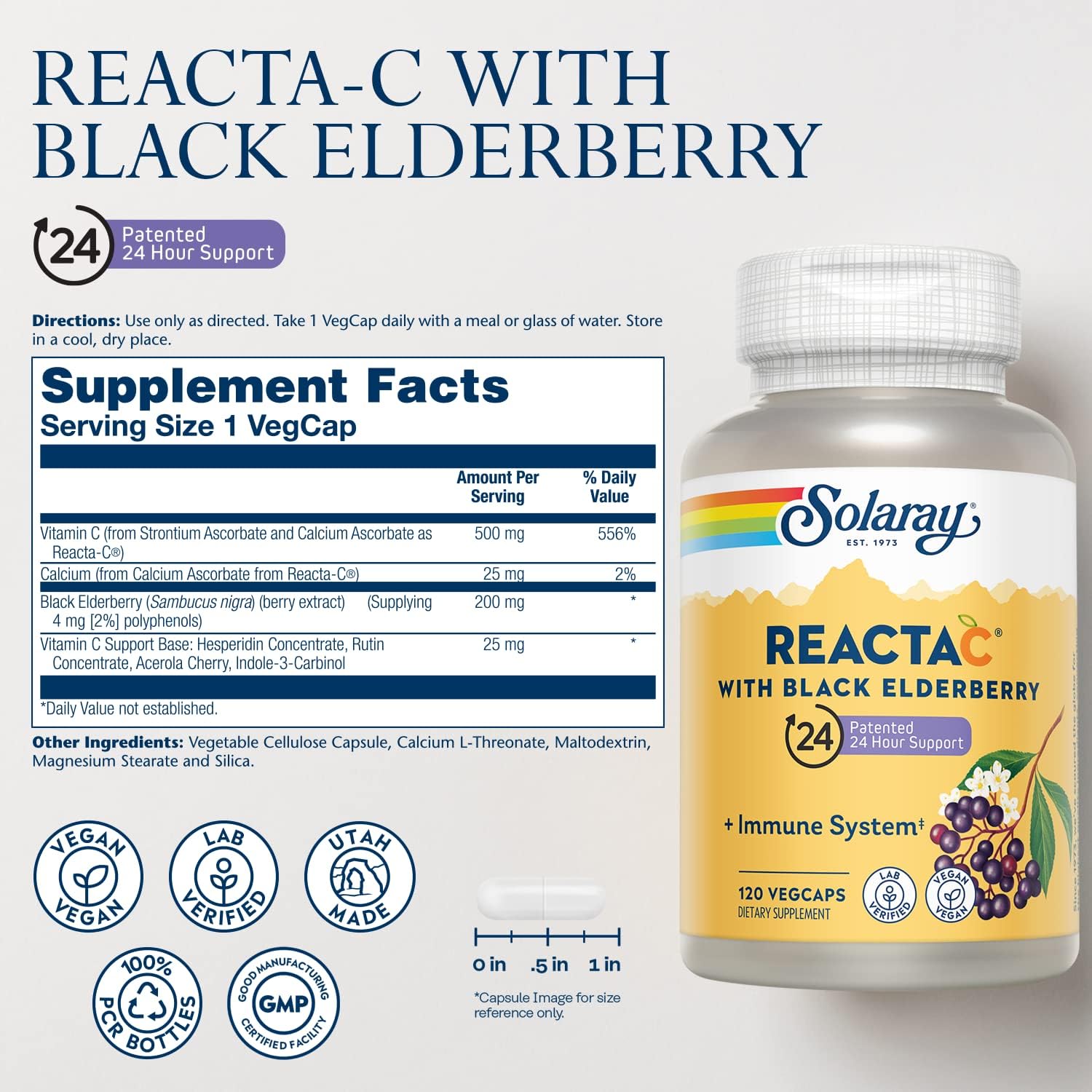 Solaray ReactaC +Elderbry 120c-[HealthWay]