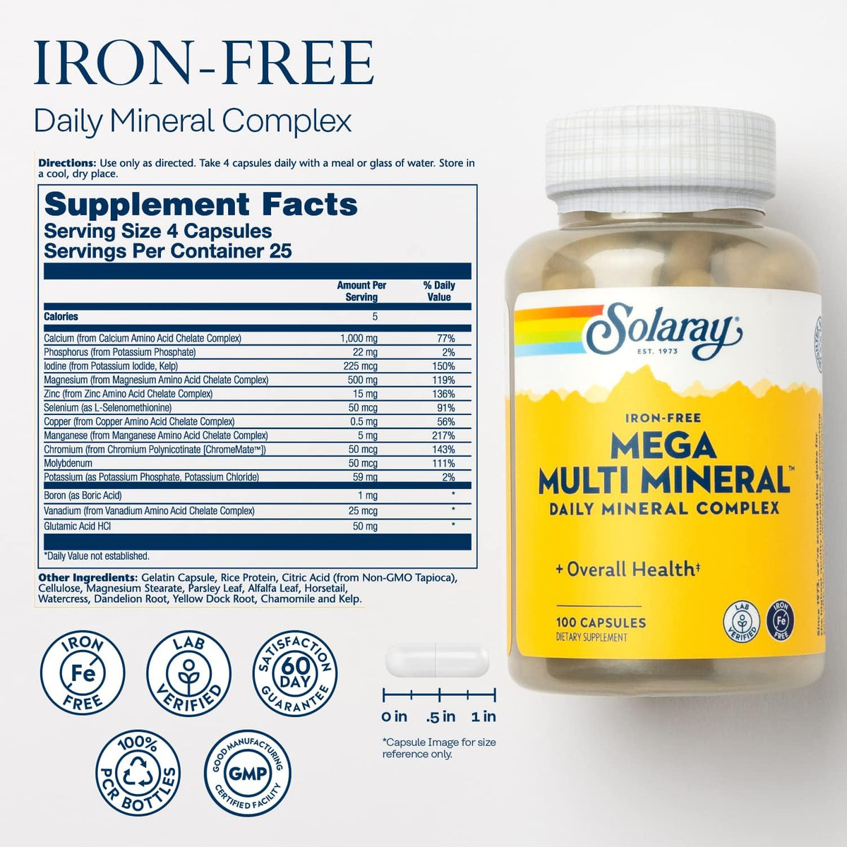 Solaray Mega Multi Mineral Iron Free 100cp-[HealthWay]