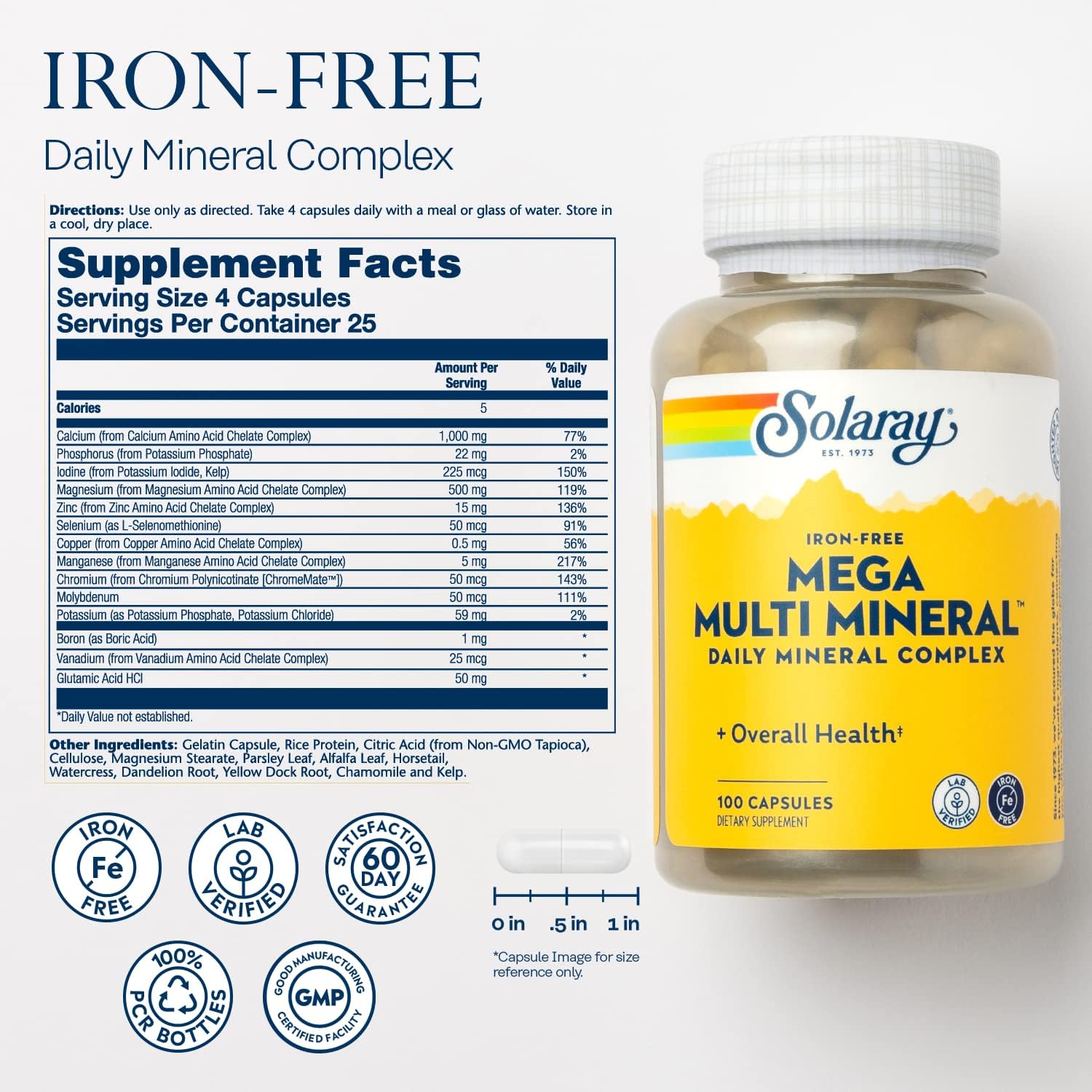 Solaray Mega Multi Mineral Iron Free 100cp-[HealthWay]