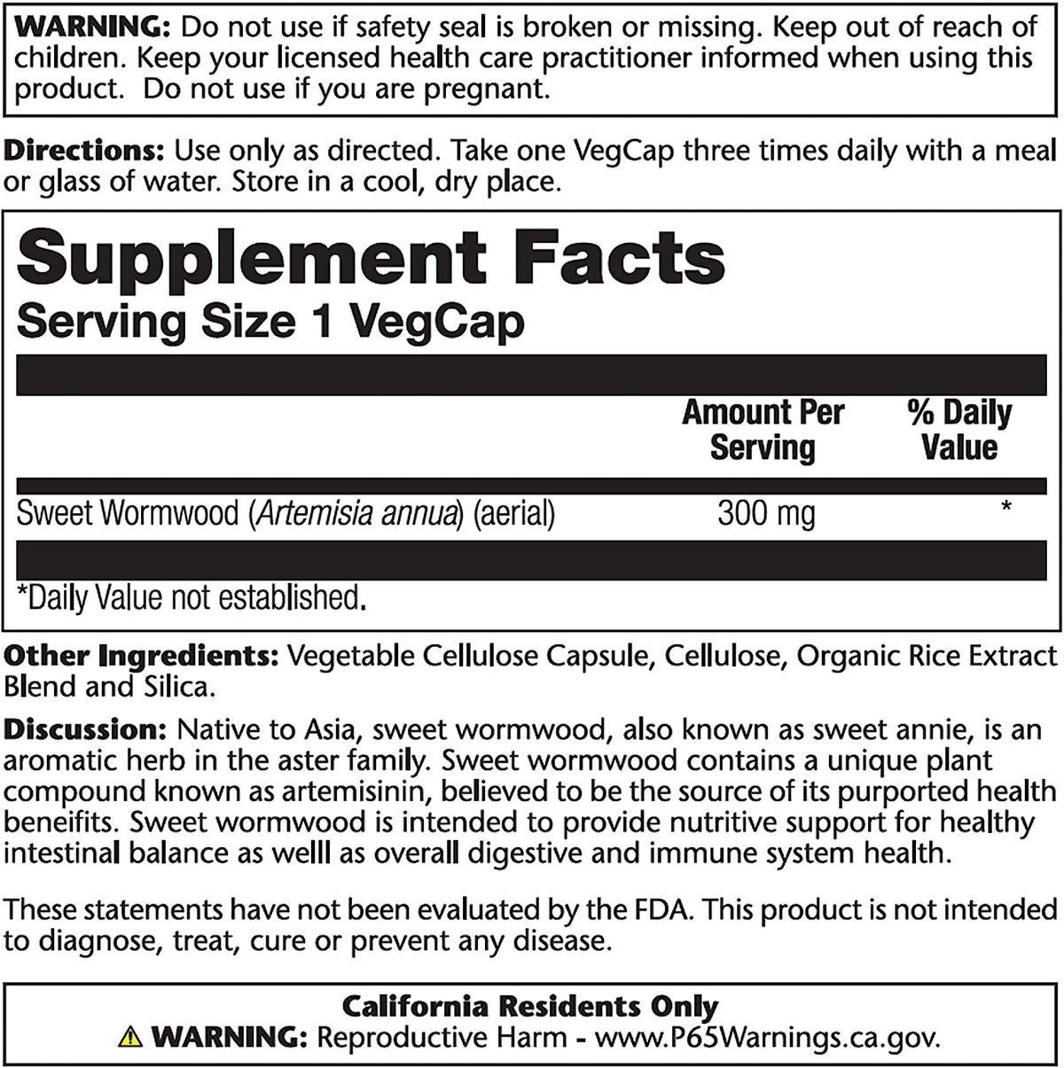 Solaray Sweet Wormwood Aerial  100CT Vcp-[HealthWay]