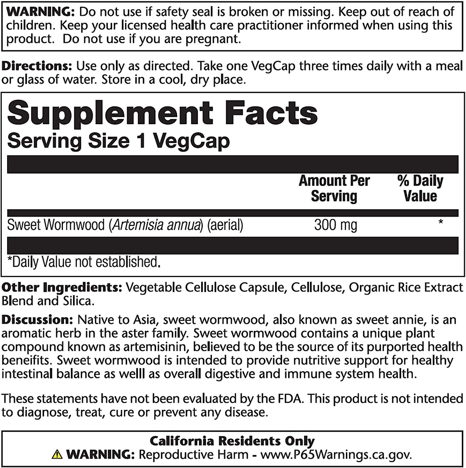 Solaray Sweet Wormwood Aerial  100CT Vcp-[HealthWay]